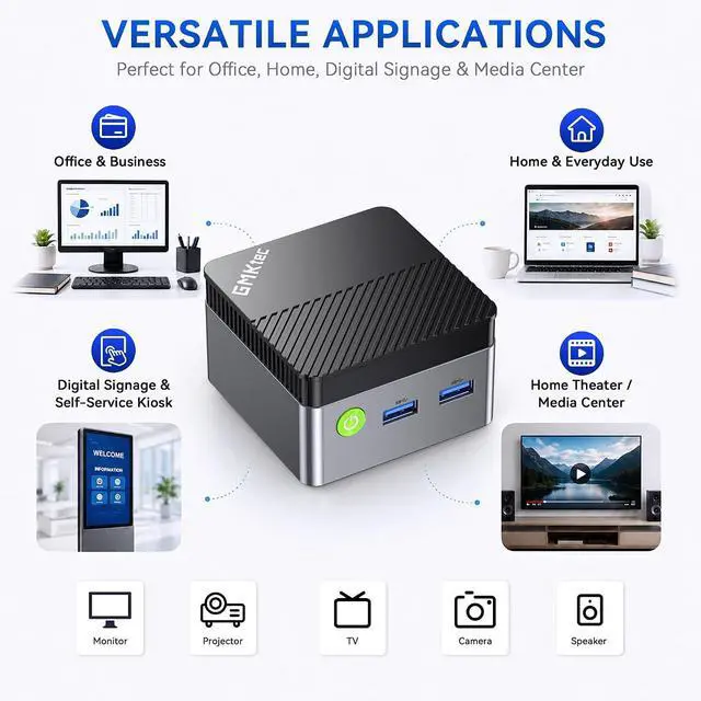 Alt view image 6 of 7 - GMKtec G5S Mini PC Intel N5095 8GB LPDDR4 128GB SSD Desktop Computer | Portable Micro Pocket PC Size, Dual HDMI Ports, USB-C Power Supply, WiFi6/BT5.2, For Office Business Personal Use
