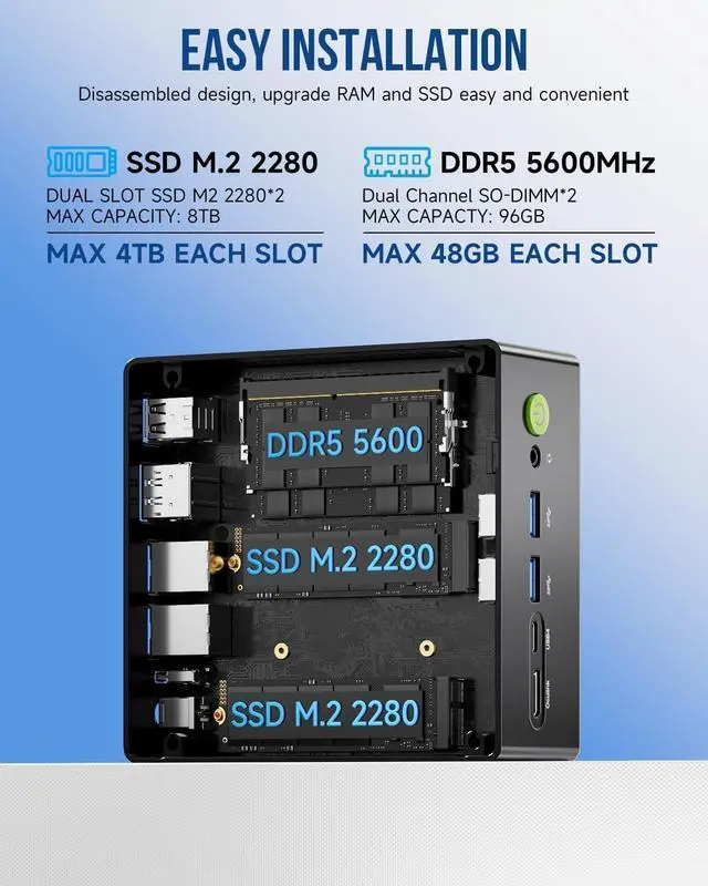Alt view image 3 of 7 - GMKtec Gaming Mini PC K8 Plus AMD Ryzen 7 8845HS(8C/16T, up to 5.1GHz) 32GB DDR5 RAM 1TB SSD, Desktop Computer Dual NIC 2.5G, HDMI 2.1, USB4