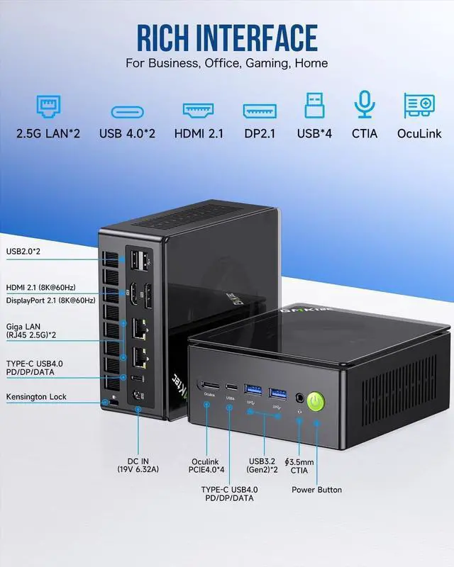 Alt view image 4 of 7 - GMKtec Gaming Mini PC K8 Plus AMD Ryzen 7 8845HS(8C/16T, up to 5.1GHz) 32GB DDR5 RAM 1TB SSD, Desktop Computer Dual NIC 2.5G, HDMI 2.1, USB4