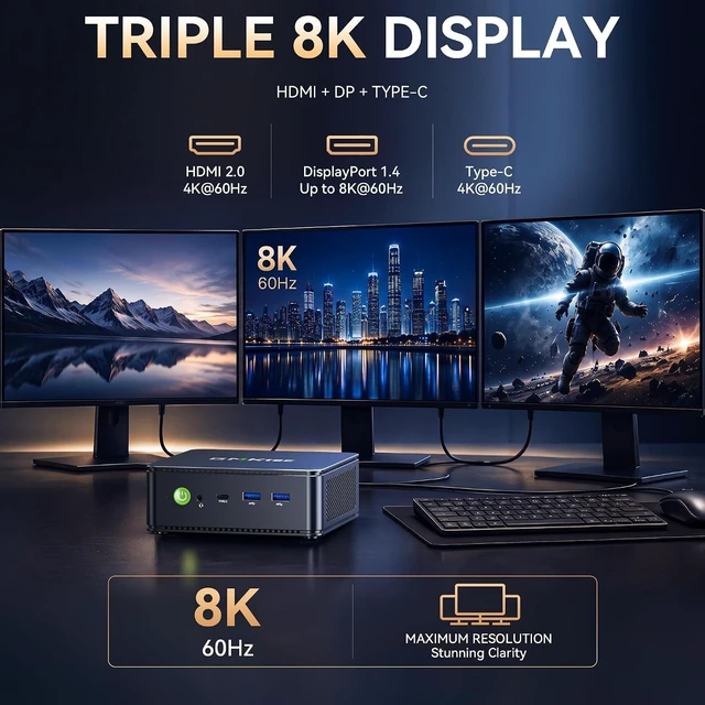 Alt view image 7 of 7 - GMKtec M5 S Mini PC AMD Ryzen 5400U 16GB DDR4 RAM (Dual Channel) 512GB SSD
Desktop Computer for Office Home, Dual 2.5G LAN, WiFi 6E, Triple Display, USB-C, HDMI 2.0, DP, BT 5.2