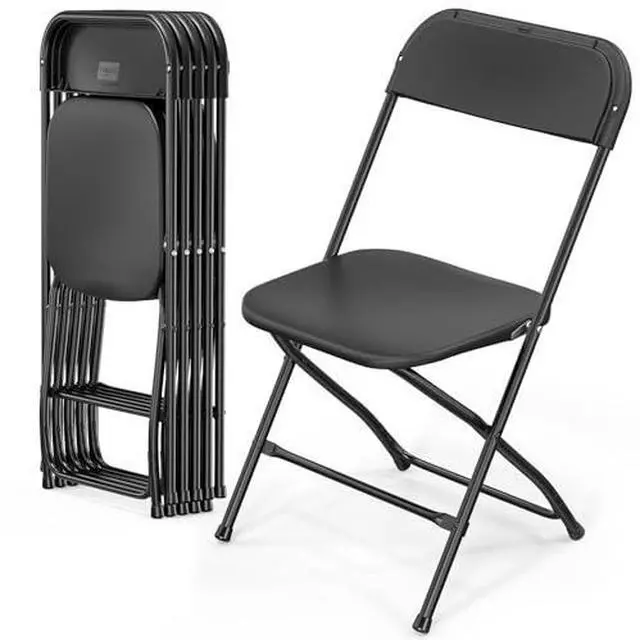 Main image of VINGLI 6 Pack Black Plastic Folding Chair, Indoor Outdoor Portable Stackable Commercial Seat with Steel Frame 350lb. Capacity for Events Office Wedding Party Picnic Kitchen Dining