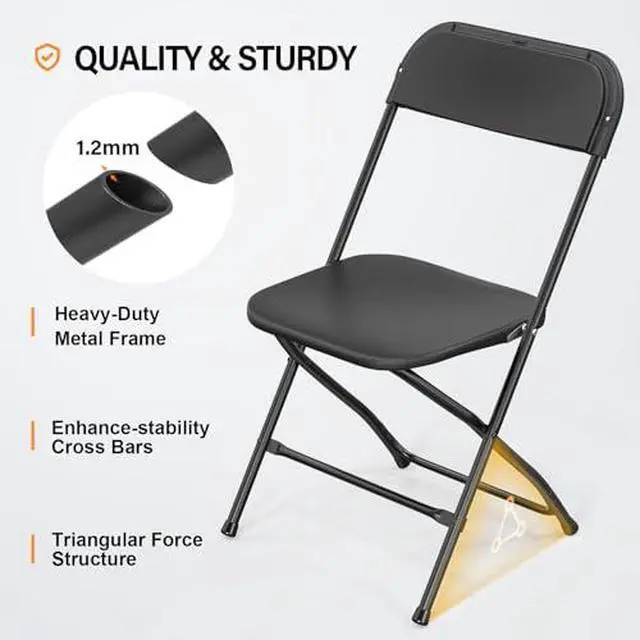 Alt view image 4 of 7 - VINGLI 6 Pack Black Plastic Folding Chair, Indoor Outdoor Portable Stackable Commercial Seat with Steel Frame 350lb. Capacity for Events Office Wedding Party Picnic Kitchen Dining