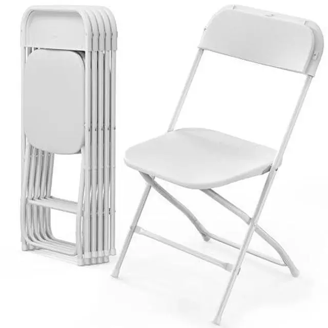 Main image of VINGLI 6 Pack White Plastic Folding Chair, Indoor Outdoor Portable Stackable Commercial Seat with Steel Frame 350lb. Capacity for Events Office Wedding Party Picnic Kitchen Dining