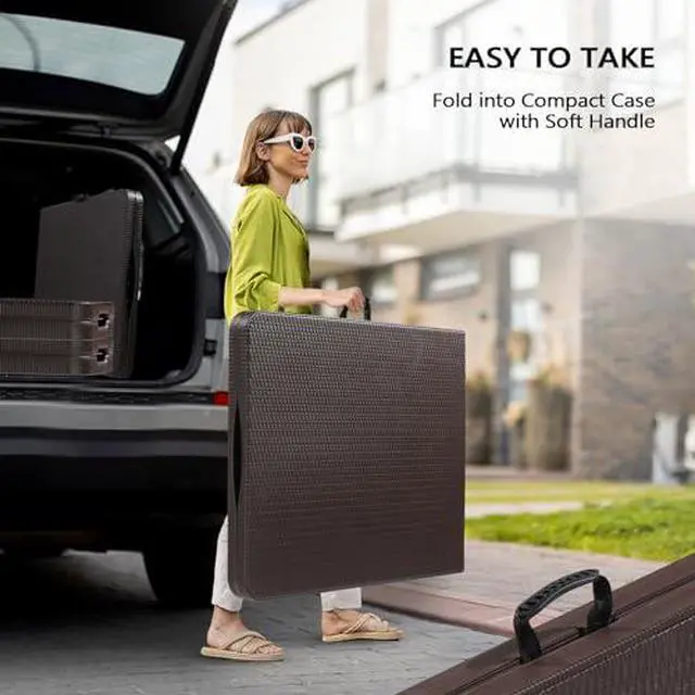 Alt view image 4 of 7 - VINGLI 6 Foot Plastic Folding Table Portable Long Table for Indoor Outdoor Use Rectangular with Carrying Handle,Rattan Patterned HDPE Tabletop, Brown