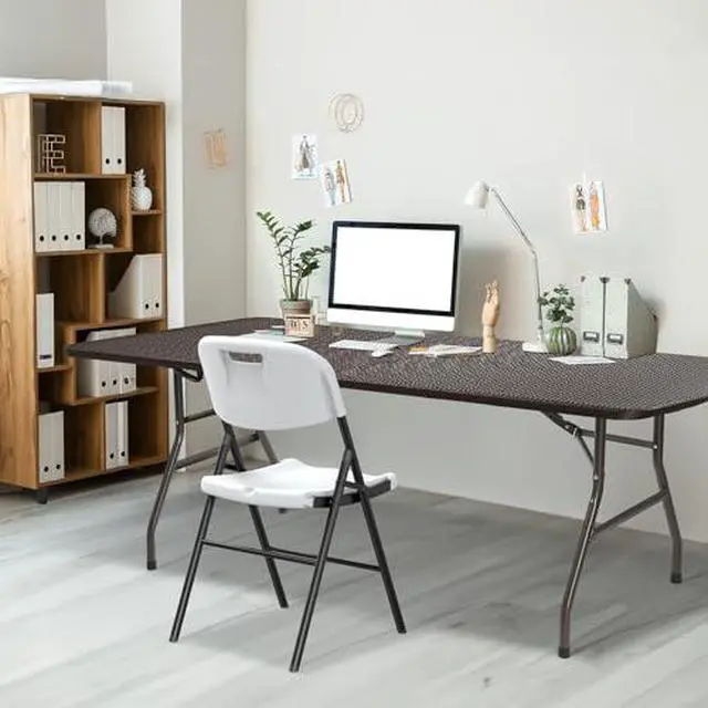 Alt view image 6 of 7 - VINGLI 6 Foot Plastic Folding Table Portable Long Table for Indoor Outdoor Use Rectangular with Carrying Handle,Rattan Patterned HDPE Tabletop, Brown