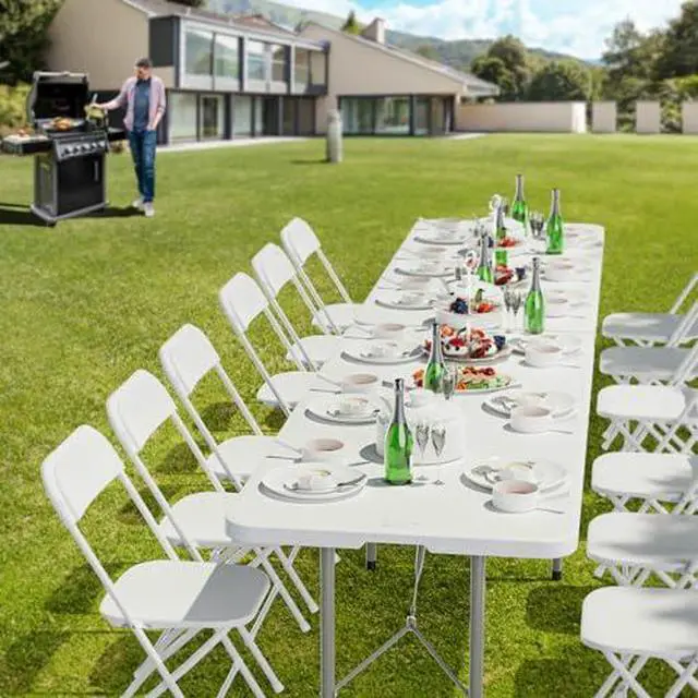 Alt view image 2 of 7 - VINGLI 6 Foot Plastic Folding Table Portable Long Table for Indoor Outdoor Use Rectangular with Carrying Handle, Smooth HDPE Tabletop, White