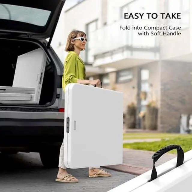 Alt view image 5 of 7 - VINGLI 6 Foot Plastic Folding Table Portable Long Table for Indoor Outdoor Use Rectangular with Carrying Handle, Smooth HDPE Tabletop, White
