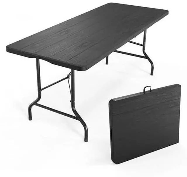 Main image of VINGLI 6 Foot Plastic Folding Table Portable Long Table for Indoor Outdoor Use Rectangular with Carrying Handle, Tree Patterned HDPE Tabletop, Black