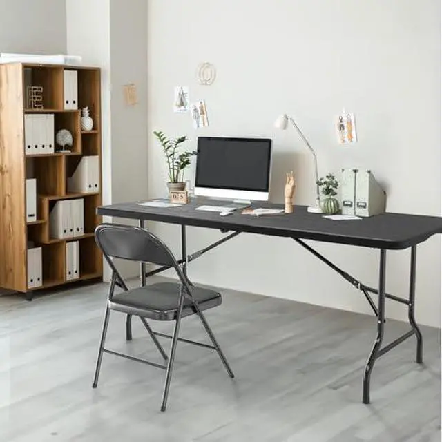 Alt view image 6 of 7 - VINGLI 6 Foot Plastic Folding Table Portable Long Table for Indoor Outdoor Use Rectangular with Carrying Handle, Tree Patterned HDPE Tabletop, Black
