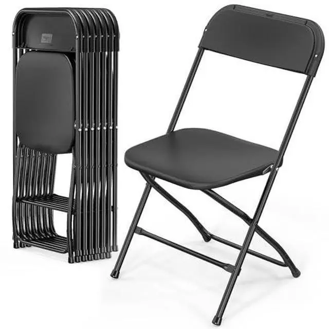 Main image of VINGLI 8 Pack Black Plastic Folding Chair, Indoor Outdoor Portable Stackable Commercial Seat with Steel Frame 350lb. Capacity for Events Office Wedding Party Picnic Kitchen Dining