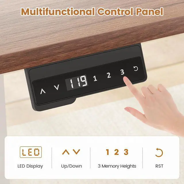 Alt view image 5 of 7 - Farmhouse L Shaped Standing Desk, 55 inch Height Adjustable Corner Desk with Storage Drawers, Standing Computer Desks with Power Outlets for Home Office, White