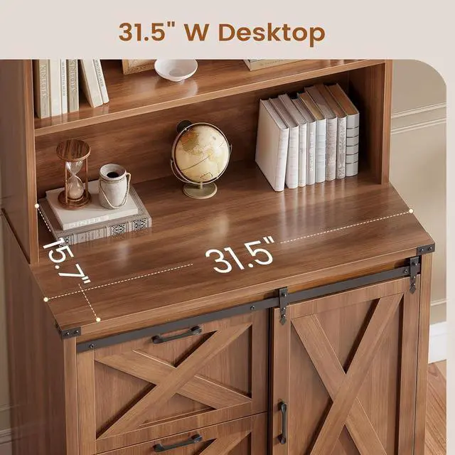 Alt view image 7 of 7 - 2 Drawer File Cabinet, Farmhouse Filing Cabinet for Home Office fits Legal/Letter/A4 File, Office File Cabinets with Printer Stand, Sliding Bar Door and Storage Bookshelf, Walnut