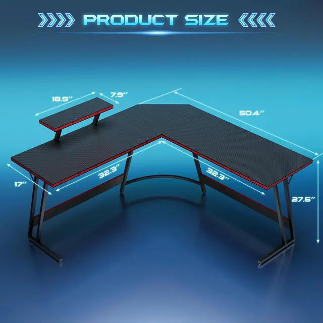 Alt view image 3 of 7 - L Shaped Gaming Desk Computer Corner Desk PC Gaming Desk Table with Large Monitor Riser Stand for Home Office Sturdy Writing Workstation (Black, 51 Inch)