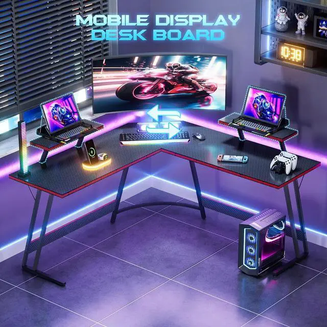 Alt view image 5 of 7 - L Shaped Gaming Desk Computer Corner Desk PC Gaming Desk Table with Large Monitor Riser Stand for Home Office Sturdy Writing Workstation (Black, 51 Inch)