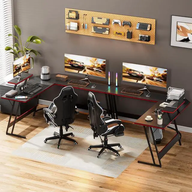 Alt view image 7 of 7 - L Shaped Gaming Desk Computer Corner Desk PC Gaming Desk Table with Large Monitor Riser Stand for Home Office Sturdy Writing Workstation (Black, 51 Inch)