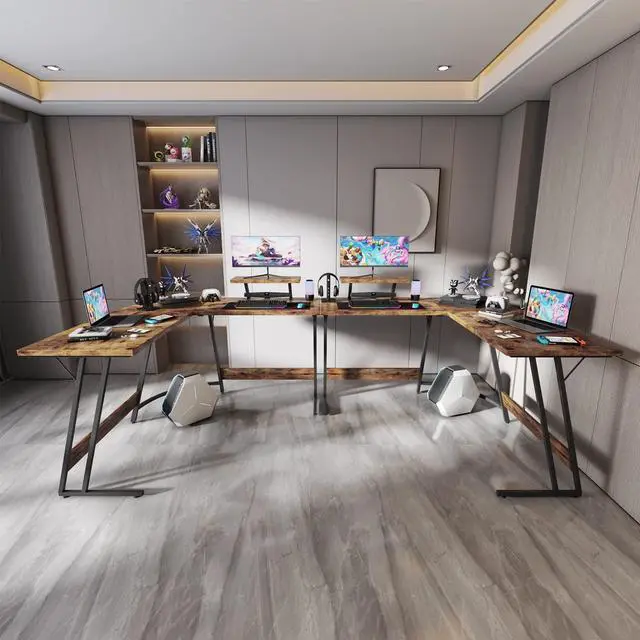 Alt view image 4 of 7 - L Shaped Gaming Desk Computer Corner Desk PC Gaming Desk Table with Large Monitor Riser Stand for Home Office Sturdy Writing Workstation (Classical Brown, 51 Inch)