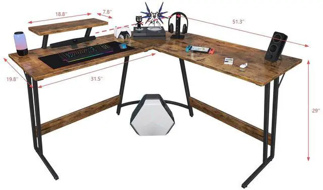 Alt view image 3 of 7 - L Shaped Gaming Desk Computer Corner Desk PC Gaming Desk Table with Large Monitor Riser Stand for Home Office Sturdy Writing Workstation (Classical Brown, 51 Inch)