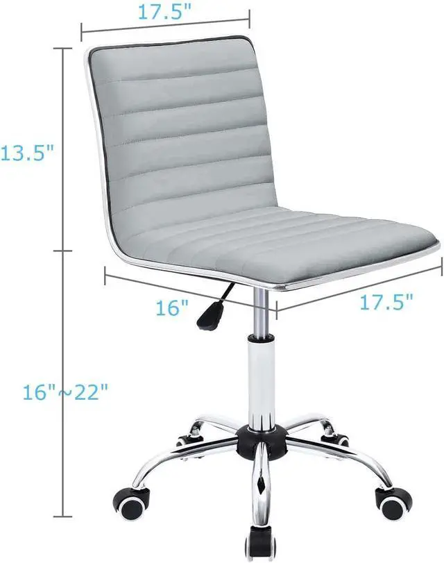 Alt view image 2 of 7 - Vanity Office Desk Chair with Wheels, Armless Small Cute Leather Makeup Computer Task Chair Adjustable Height 360° Swivel (Light Grey)