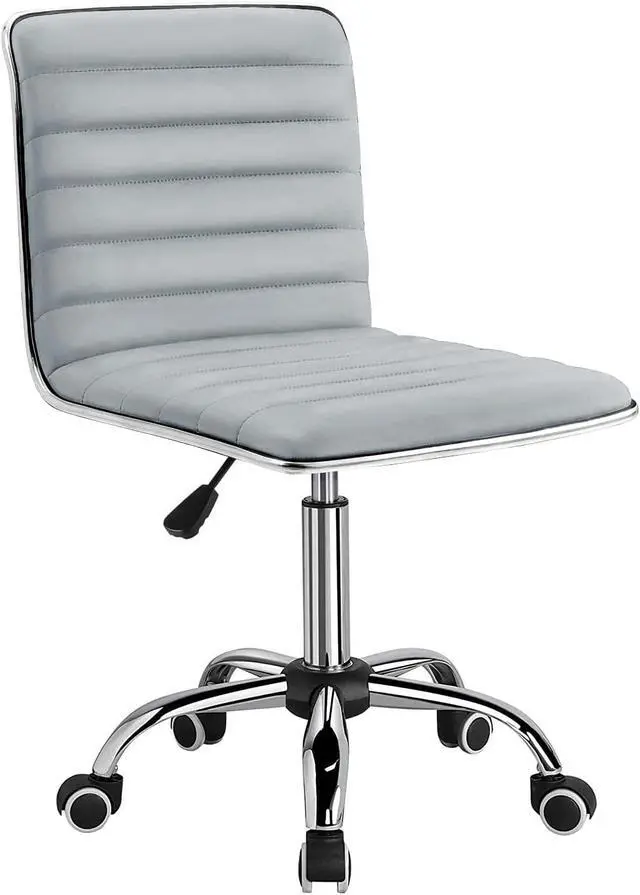 Alt view image 4 of 7 - Vanity Office Desk Chair with Wheels, Armless Small Cute Leather Makeup Computer Task Chair Adjustable Height 360° Swivel (Light Grey)