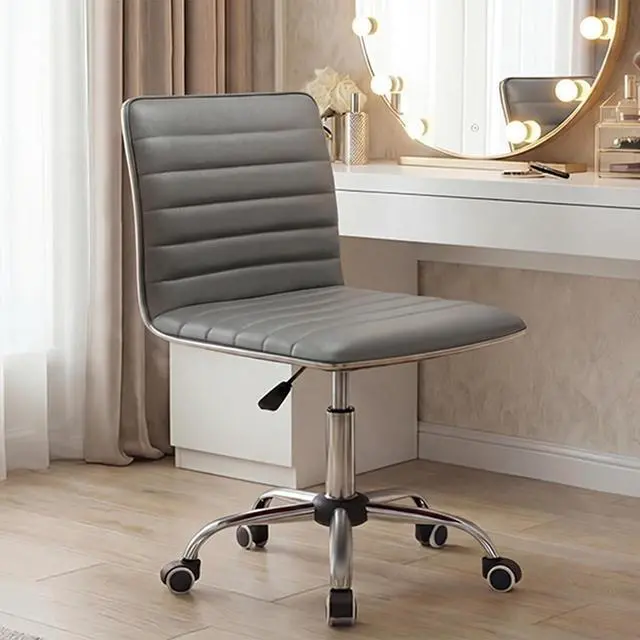 Main image of Vanity Office Desk Chair with Wheels, Armless Small Cute Leather Makeup Computer Task Chair Adjustable Height 360° Swivel (Grey)
