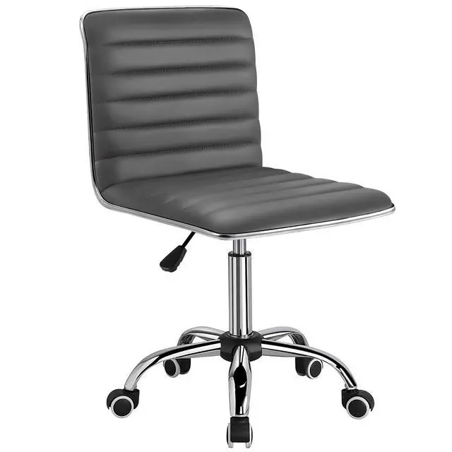 Alt view image 4 of 7 - Vanity Office Desk Chair with Wheels, Armless Small Cute Leather Makeup Computer Task Chair Adjustable Height 360° Swivel (Grey)