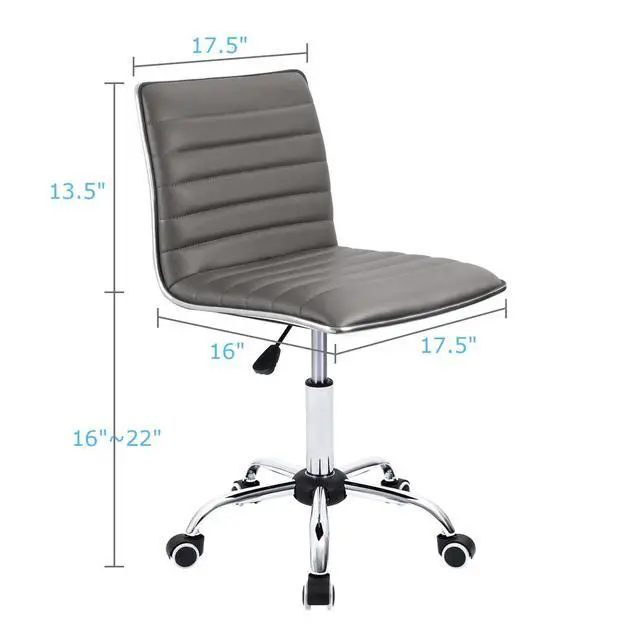Alt view image 7 of 7 - Vanity Office Desk Chair with Wheels, Armless Small Cute Leather Makeup Computer Task Chair Adjustable Height 360° Swivel (Grey)