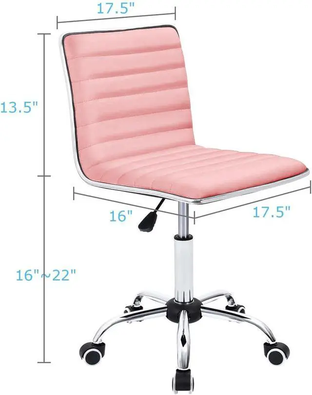 Alt view image 2 of 7 - Vanity Office Desk Chair with Wheels, Armless Small Cute Leather Makeup Computer Task Chair Adjustable Height 360° Swivel (Pink)