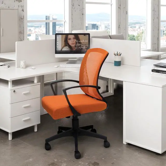 Alt view image 7 of 7 - Office Chair Ergonomic Computer Desk Mesh Chair Mid Back Swivel Lumbar Support with Armrest (1, Orange)