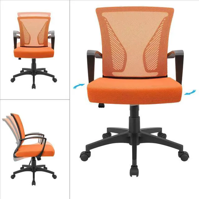 Alt view image 6 of 7 - Office Chair Ergonomic Computer Desk Mesh Chair Mid Back Swivel Lumbar Support with Armrest (1, Orange)