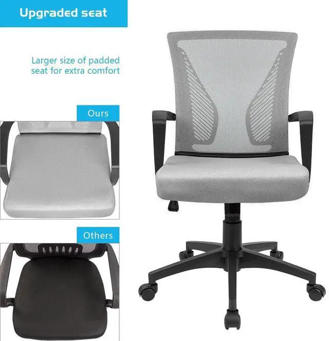 Alt view image 4 of 7 - Office Chair Ergonomic Computer Desk Mesh Chair Mid Back Swivel Lumbar Support with Armrest (1, Gray)