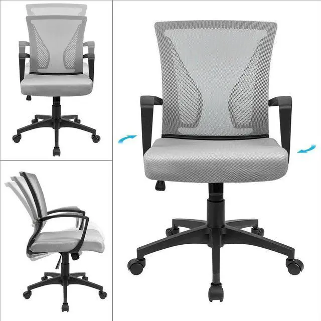Alt view image 7 of 7 - Office Chair Ergonomic Computer Desk Mesh Chair Mid Back Swivel Lumbar Support with Armrest (1, Gray)