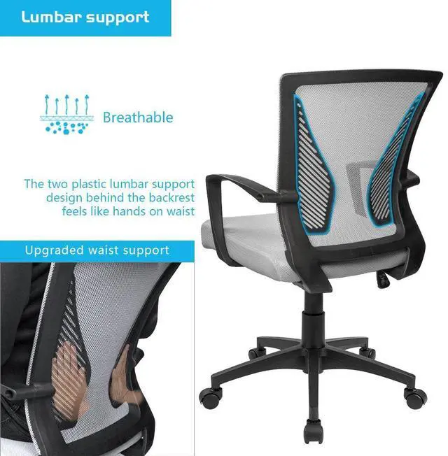 Alt view image 5 of 7 - Office Chair Ergonomic Computer Desk Mesh Chair Mid Back Swivel Lumbar Support with Armrest (1, Gray)