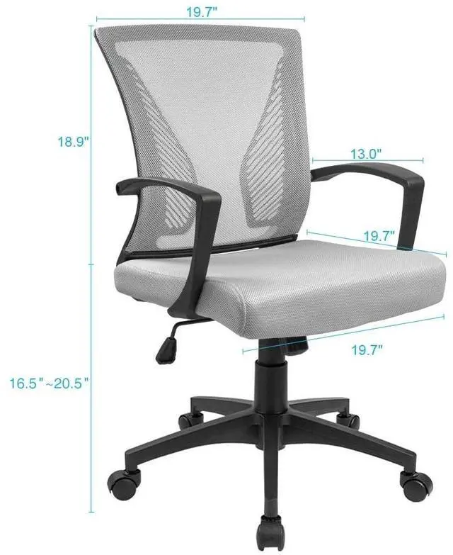 Alt view image 3 of 7 - Office Chair Ergonomic Computer Desk Mesh Chair Mid Back Swivel Lumbar Support with Armrest (1, Gray)