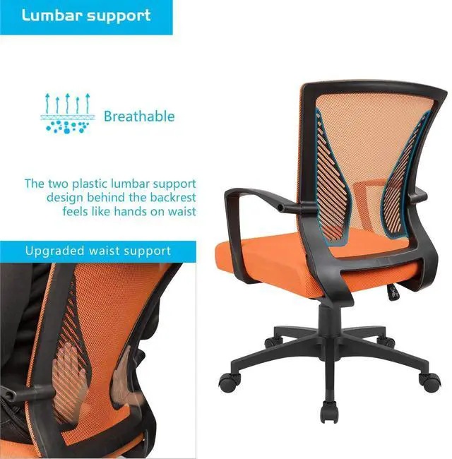 Alt view image 4 of 7 - Office Chair Ergonomic Computer Desk Mesh Chair Mid Back Swivel Lumbar Support with Armrest (1, Orange)