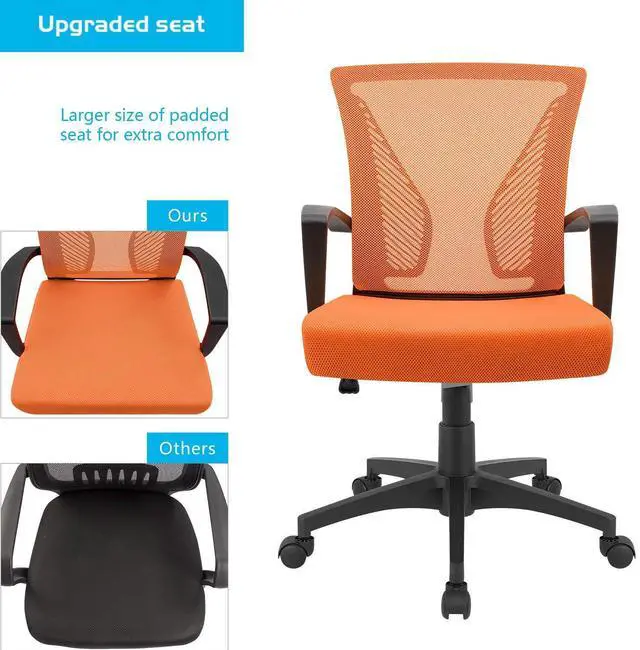 Alt view image 5 of 7 - Office Chair Ergonomic Computer Desk Mesh Chair Mid Back Swivel Lumbar Support with Armrest (1, Orange)