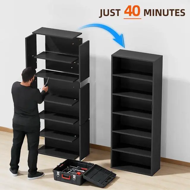 Alt view image 7 of 7 - 71" Tall Bookcase Bookshelves, 6 Tier Floor Standing Bookcases Open Frame, Modern Display Storage Organizer for Home Office, Living Room, Bedroom, Study Room (Black, 1 Pcs)