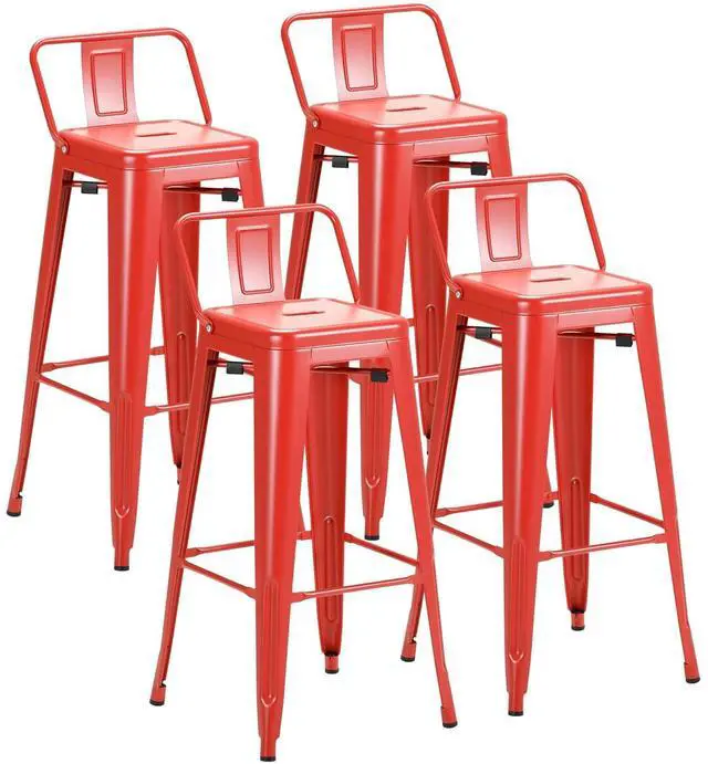 Main image of 30 Inch Metal Bar Stools Set of 4, Counter Height Stools, Industrial Bar Chairs Patio Stool Stackable Stool for Kitchen/Dining Room/Indoor Outdoor(Red, 30'' Lower Back)