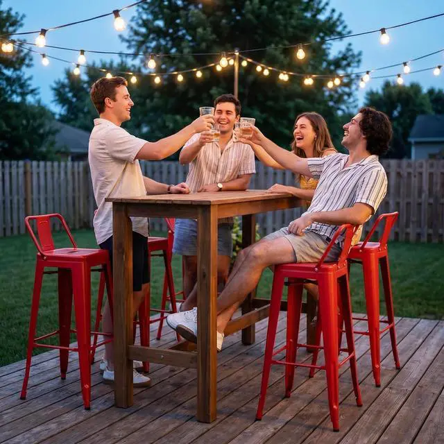 Alt view image 2 of 7 - 30 Inch Metal Bar Stools Set of 4, Counter Height Stools, Industrial Bar Chairs Patio Stool Stackable Stool for Kitchen/Dining Room/Indoor Outdoor(Red, 30'' Lower Back)