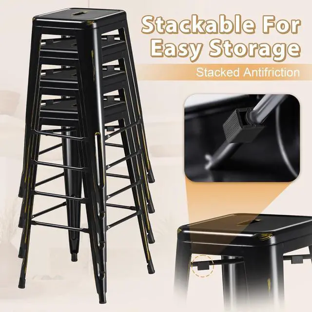 Alt view image 5 of 7 - 30 Inch Metal Bar Stools Set of 4, Counter Height Stools, Industrial Bar Chairs Patio Stool Stackable Stool for Kitchen/Dining Room/Indoor Outdoor(Black Gold, 30'' Backless)