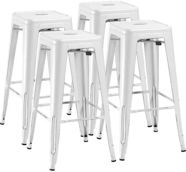 Main image of 30 Inch Metal Bar Stools Set of 4, Counter Height Stools, Industrial Bar Chairs Patio Stool Stackable Stool for Kitchen/Dining Room/Indoor Outdoor(Distressed White, 30'' Backless)