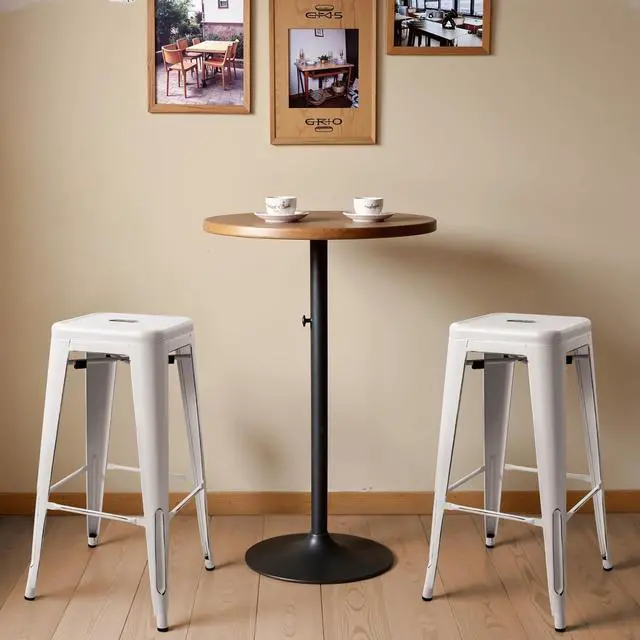Alt view image 2 of 7 - 30 Inch Metal Bar Stools Set of 4, Counter Height Stools, Industrial Bar Chairs Patio Stool Stackable Stool for Kitchen/Dining Room/Indoor Outdoor(Distressed White, 30'' Backless)