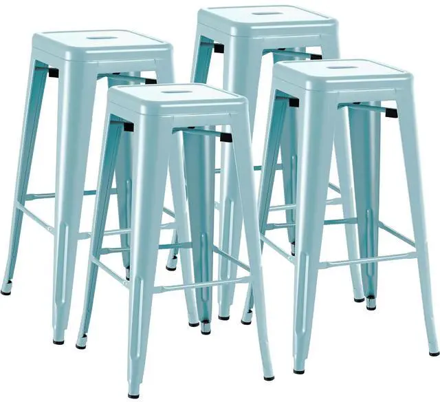 Main image of 30 Inch Metal Bar Stools Set of 4, Counter Height Stools, Industrial Bar Chairs Patio Stool Stackable Stool for Kitchen/Dining Room/Indoor Outdoor(Blue, 30'' Backless)