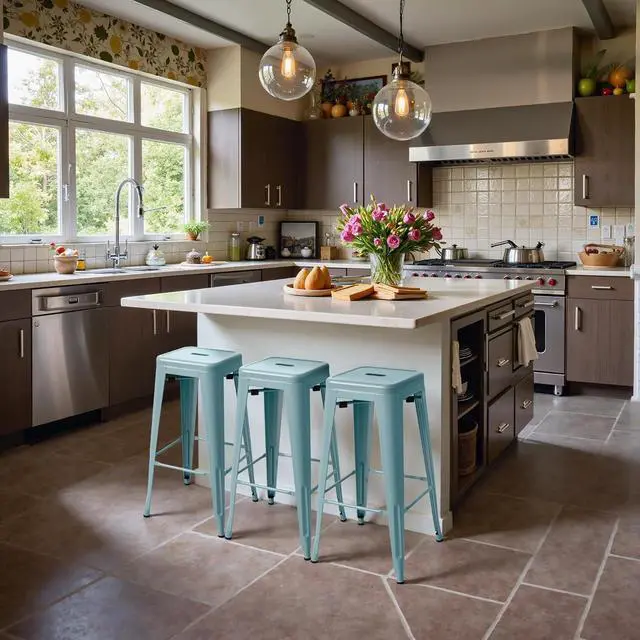 Alt view image 7 of 7 - 30 Inch Metal Bar Stools Set of 4, Counter Height Stools, Industrial Bar Chairs Patio Stool Stackable Stool for Kitchen/Dining Room/Indoor Outdoor(Blue, 30'' Backless)