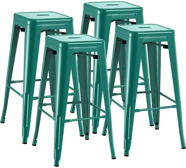 Main image of 30 Inch Metal Bar Stools Set of 4, Counter Height Stools, Industrial Bar Chairs Patio Stool Stackable Stool for Kitchen/Dining Room/Indoor Outdoor(Green, 30'' Backless)