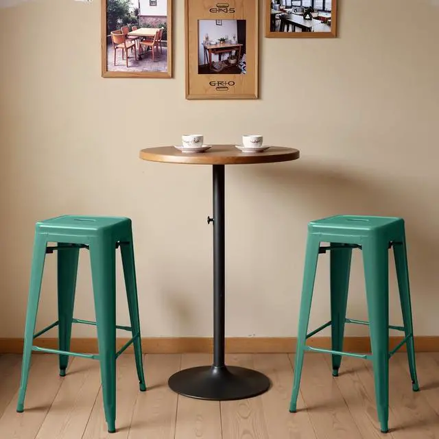 Alt view image 2 of 7 - 30 Inch Metal Bar Stools Set of 4, Counter Height Stools, Industrial Bar Chairs Patio Stool Stackable Stool for Kitchen/Dining Room/Indoor Outdoor(Green, 30'' Backless)