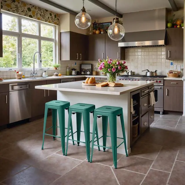 Alt view image 6 of 7 - 30 Inch Metal Bar Stools Set of 4, Counter Height Stools, Industrial Bar Chairs Patio Stool Stackable Stool for Kitchen/Dining Room/Indoor Outdoor(Green, 30'' Backless)