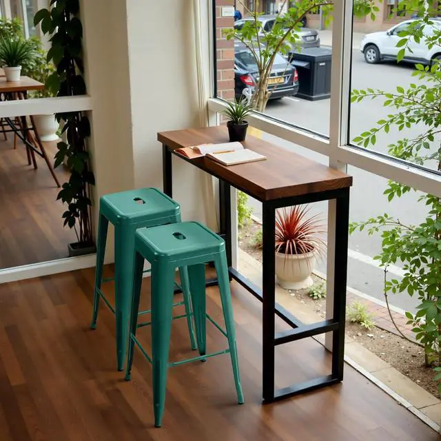 Alt view image 7 of 7 - 30 Inch Metal Bar Stools Set of 4, Counter Height Stools, Industrial Bar Chairs Patio Stool Stackable Stool for Kitchen/Dining Room/Indoor Outdoor(Green, 30'' Backless)