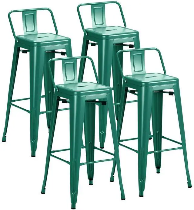 Main image of 30 Inch Metal Bar Stools Set of 4, Counter Height Stools, Industrial Bar Chairs Patio Stool Stackable Stool for Kitchen/Dining Room/Indoor Outdoor(Green, 30'' Lower Back)