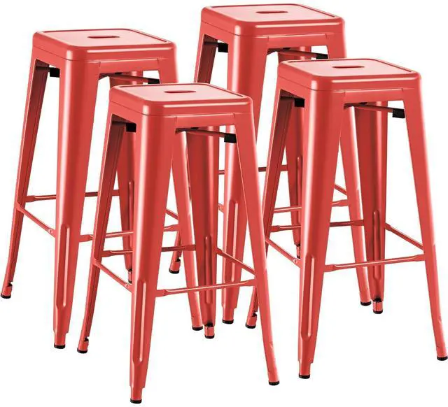 Main image of 30 Inch Metal Bar Stools Set of 4, Counter Height Stools, Industrial Bar Chairs Patio Stool Stackable Stool for Kitchen/Dining Room/Indoor Outdoor(Red, 30'' Backless)