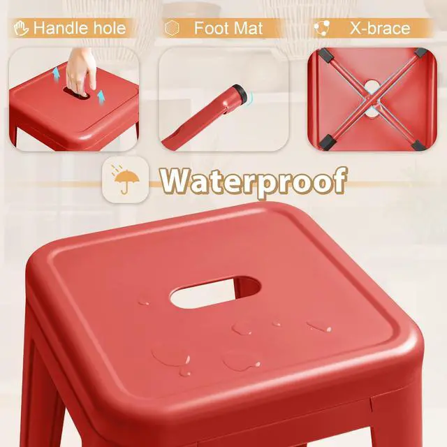 Alt view image 4 of 7 - 30 Inch Metal Bar Stools Set of 4, Counter Height Stools, Industrial Bar Chairs Patio Stool Stackable Stool for Kitchen/Dining Room/Indoor Outdoor(Red, 30'' Backless)